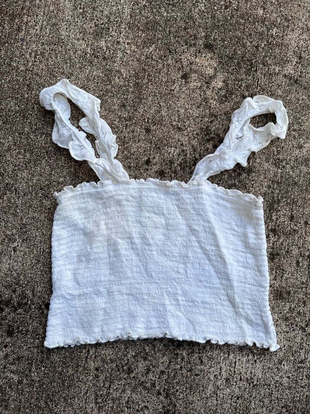 Aerie Smocked Ruffled Cropped Tank Top Size M White